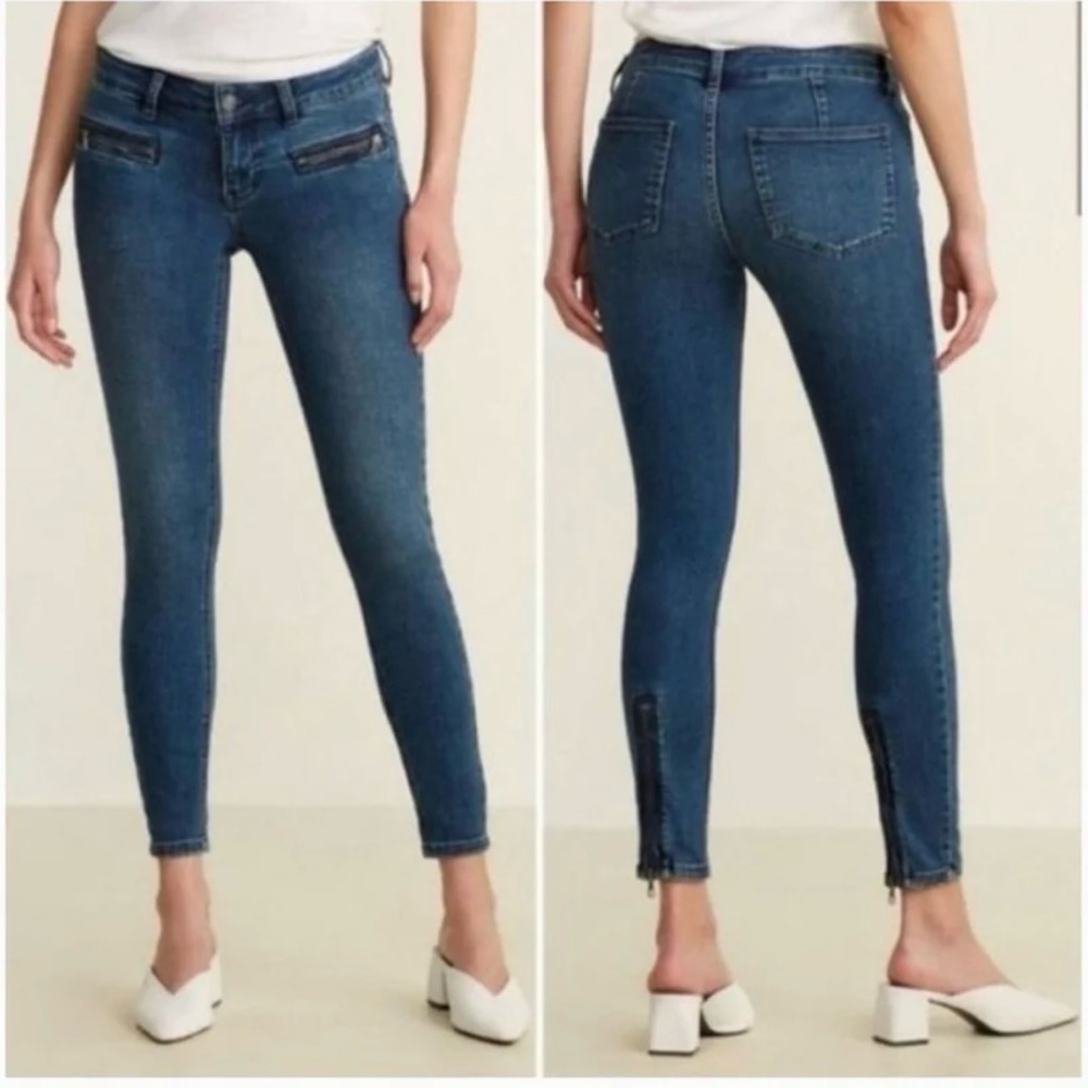 We The Free People Jet Denim Blue Pocket Ankle Zip Low Rise Jeans Size 28
